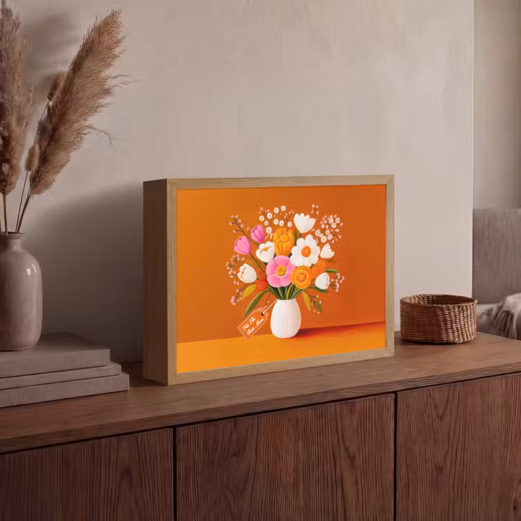 Vaas - Bloemen - Oranje Light Box met batterij (Wandlamp) middel -sfeer2