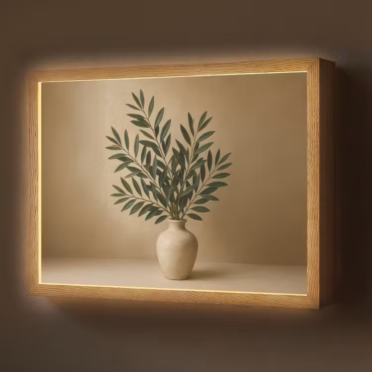 Vaas - Olijftakken - Bladeren - Beige Light Box met batterij (Wandlamp) middel -z3d_website