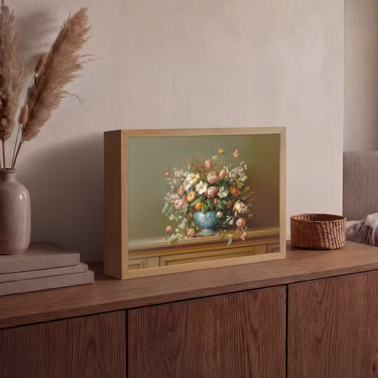 Vaas - Pastel - Kleuren - Bloemen Light Box met batterij (Wandlamp) middel -sfeer2