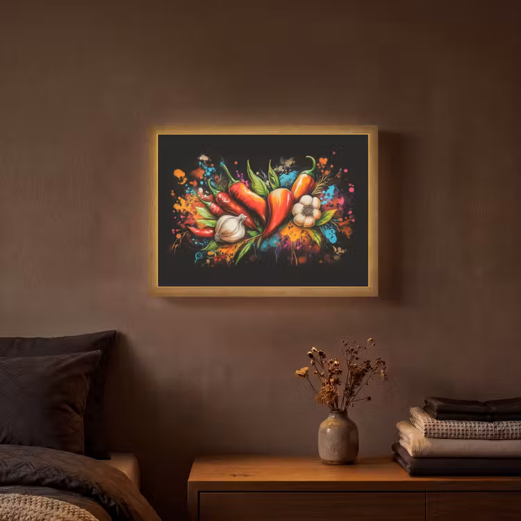 Groente - Peper - Knoflook - Graffiti - Verf - Kleurrijk Light Box met batterij (Wandlamp) middel -sfeer4
