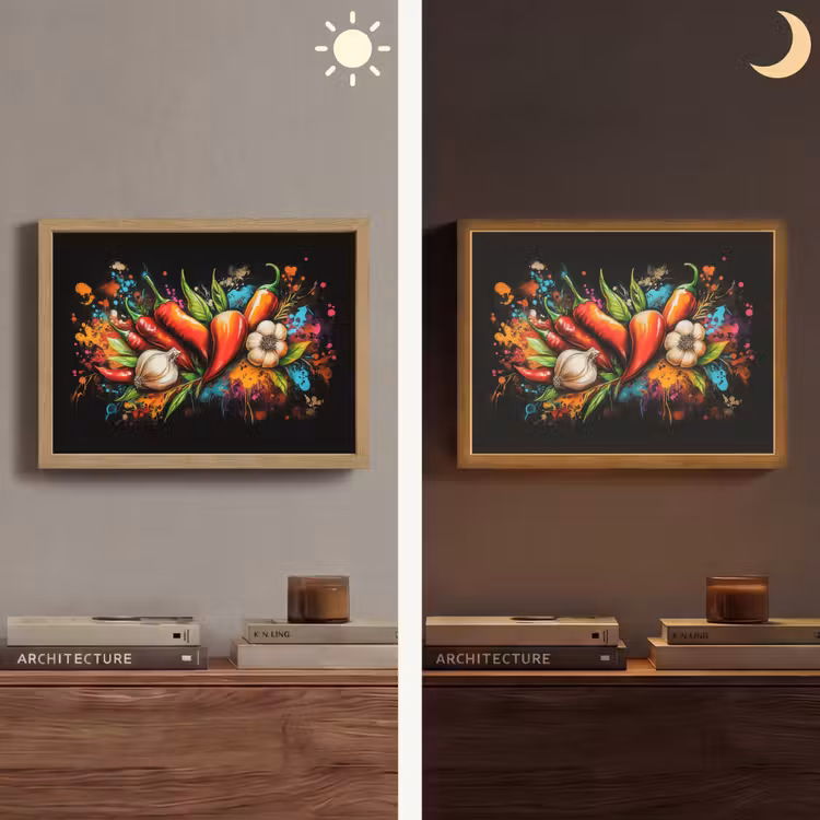 Groente - Peper - Knoflook - Graffiti - Verf - Kleurrijk Light Box met batterij (Wandlamp) middel -sfeer3