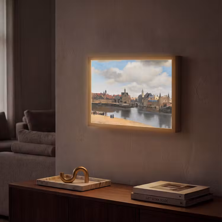 Vermeer - Stad - Oude meesters - Kunst Light Box met batterij (Wandlamp) middel -sfeer1