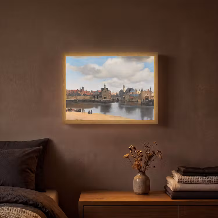 Vermeer - Stad - Oude meesters - Kunst Light Box met batterij (Wandlamp) middel -sfeer4