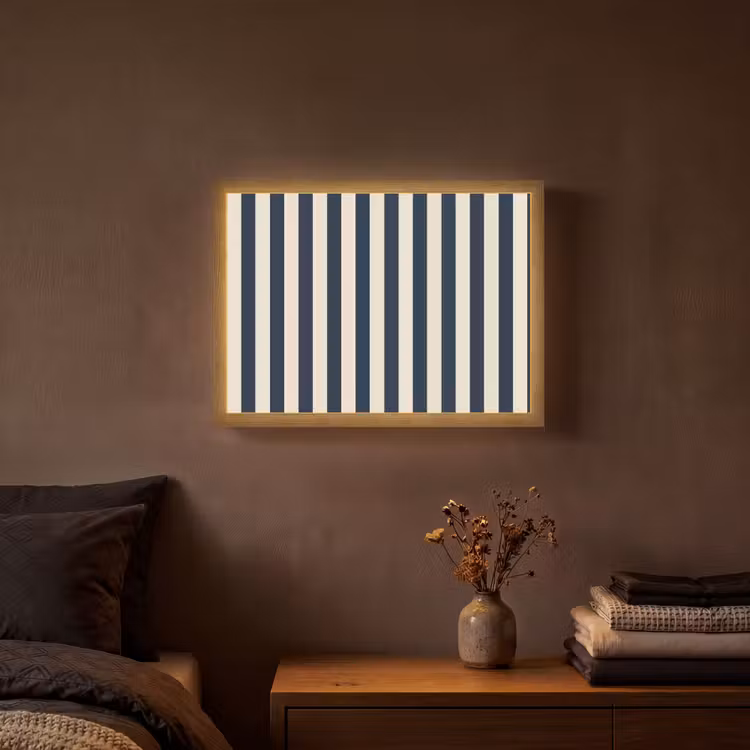 Verticale strepen - Blauw - Crème Light Box met batterij (Wandlamp) middel 907 -sfeer4