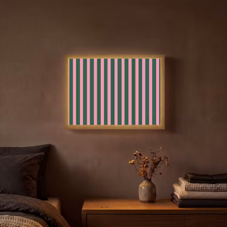 Verticale strepen - Groen - Roze Light Box met batterij (Wandlamp) middel 907 -sfeer4