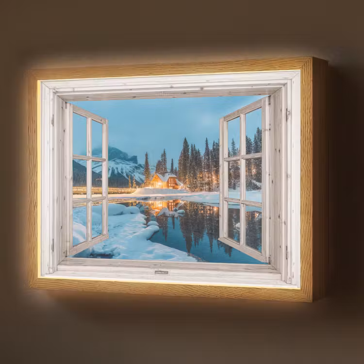 Doorkijk - Winterlandschap - Natuur - Huis - Bergen Light Box met batterij (Wandlamp) middel -z3d_website