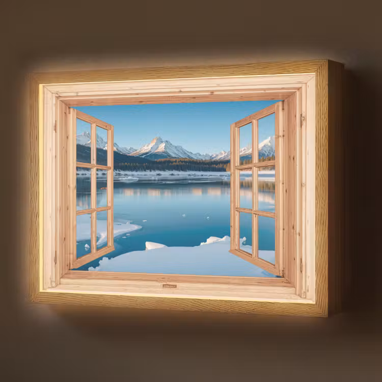 Doorkijk - Landschap - Winter - Meer - Bergen - Uitzicht Light Box met batterij (Wandlamp) middel -z3d_website