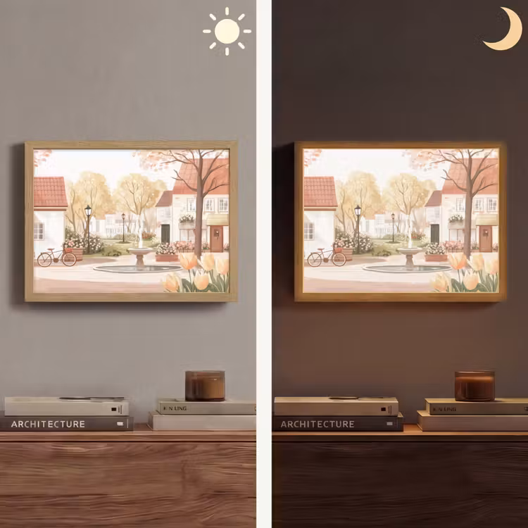 Dorpsplein - Fontein - Tulpen Light Box met batterij (Wandlamp) middel -sfeer3