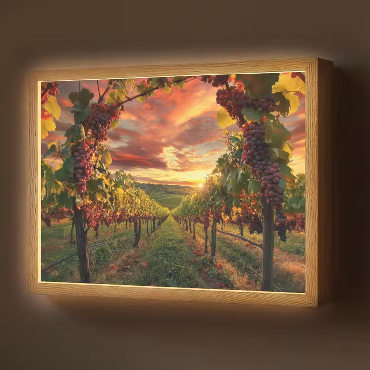 Wijngaard - Druiven - Zonsondergang Light Box met batterij (Wandlamp) middel -z3d_website