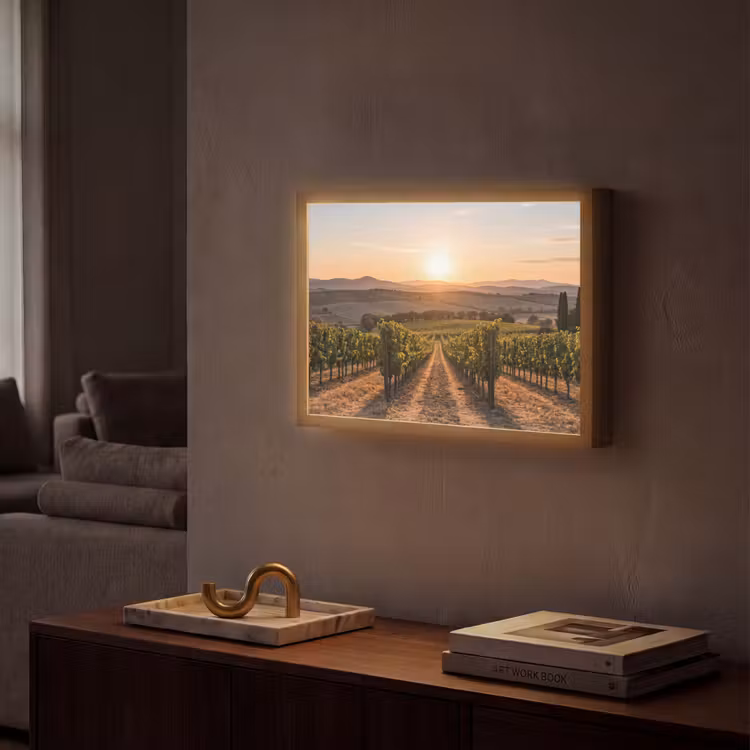 Wijngaard - Zonsondergang - Landschap Light Box met batterij (Wandlamp) middel -sfeer1