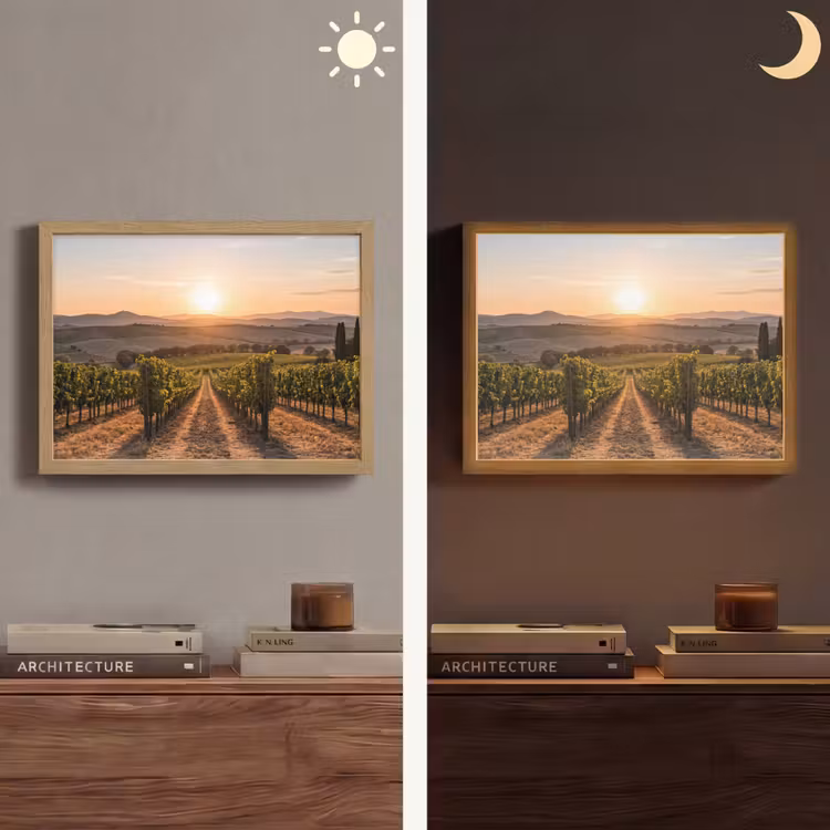 Wijngaard - Zonsondergang - Landschap Light Box met batterij (Wandlamp) middel -sfeer3