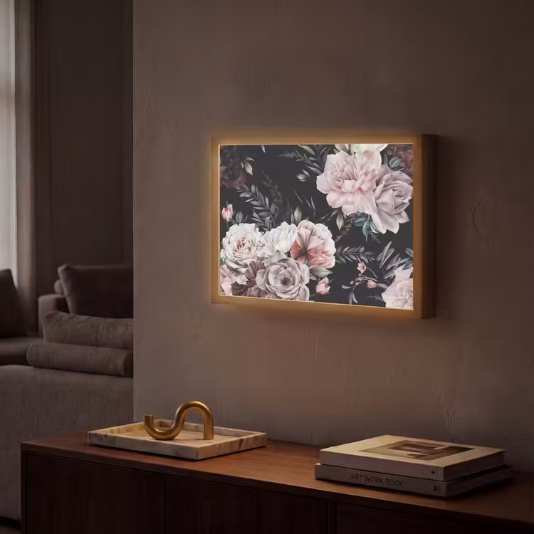 Vintage - Rozen - Romantisch - Bloemen Light Box met batterij (Wandlamp) middel -sfeer1