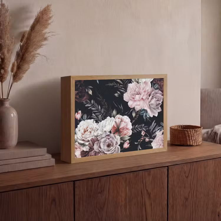Vintage - Rozen - Romantisch - Bloemen Light Box met batterij (Wandlamp) middel -sfeer2