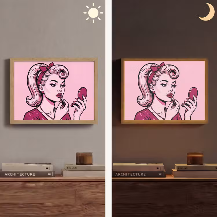 Vintage - Vrouw - Roze Light Box met batterij (Wandlamp) middel -sfeer3