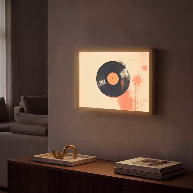 Vinylplaat - Zwart - Verfspatten - Retro Light Box met batterij (Wandlamp) middel -sfeer1