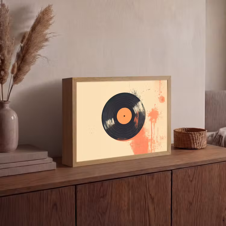 Vinylplaat - Zwart - Verfspatten - Retro Light Box met batterij (Wandlamp) middel -sfeer2
