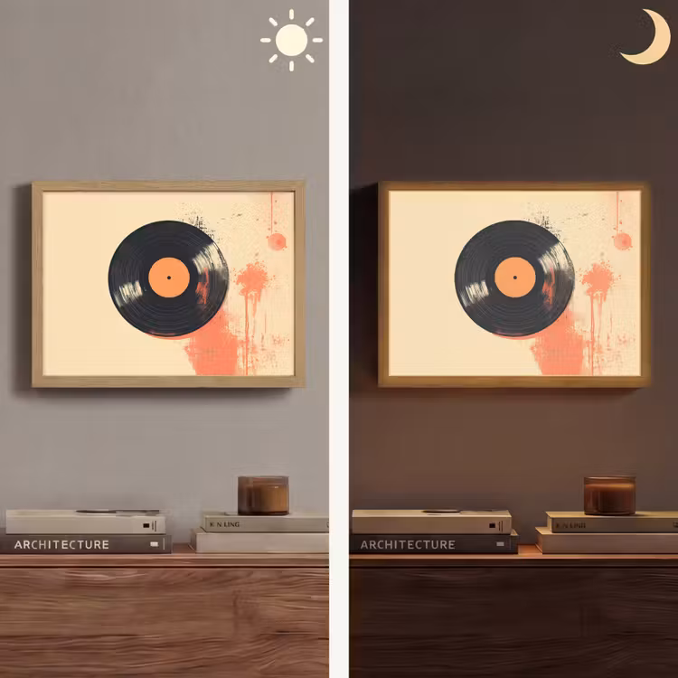 Vinylplaat - Zwart - Verfspatten - Retro Light Box met batterij (Wandlamp) middel -sfeer3
