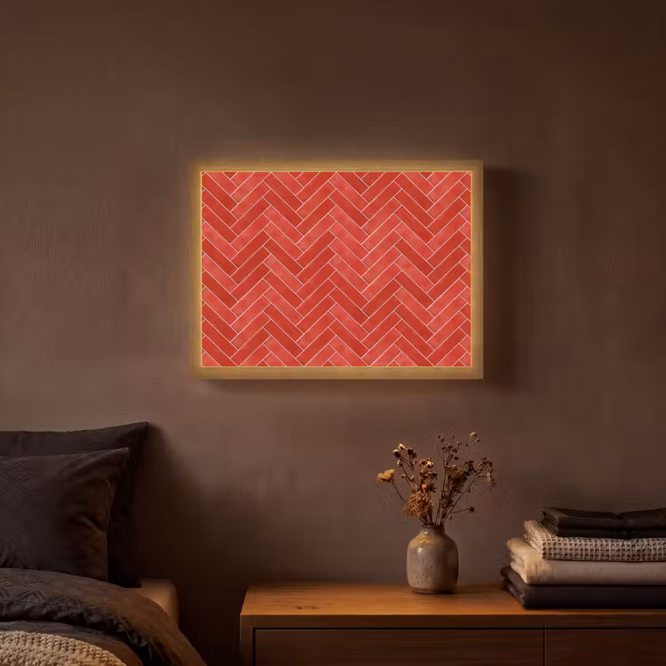 Visgraat - Tegel - Rood Light Box met batterij (Wandlamp) middel 907 -sfeer4