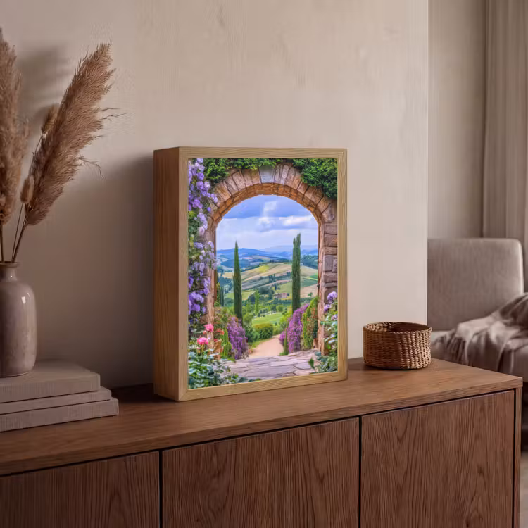 Doorkijk - Toscane - Landschap - Poort Light Box met batterij (Wandlamp) middel -sfeer2