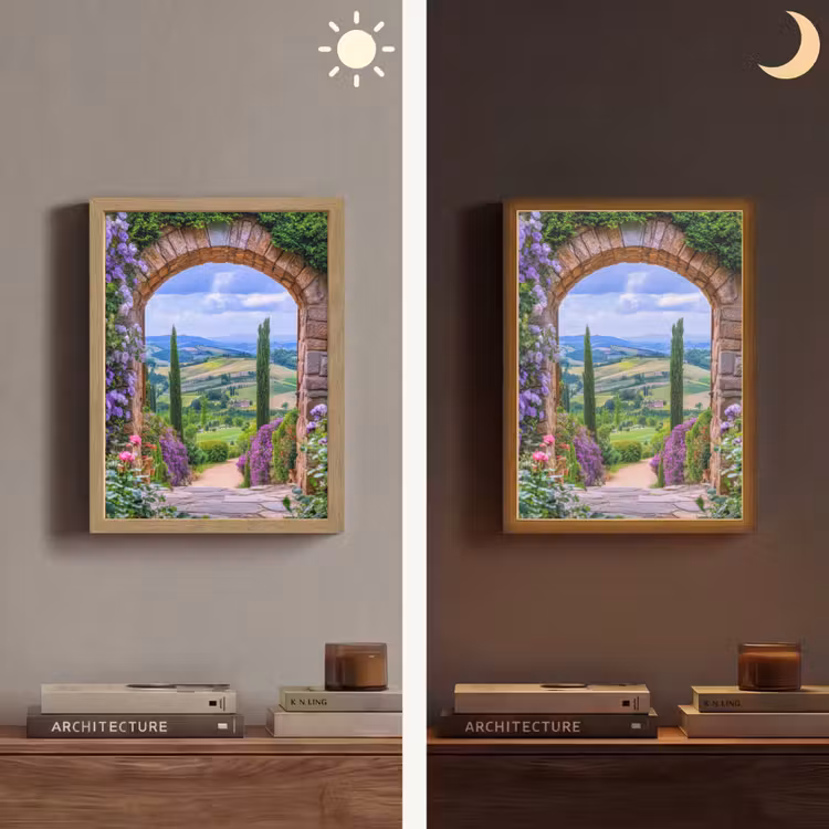 Doorkijk - Toscane - Landschap - Poort Light Box met batterij (Wandlamp) middel -sfeer3