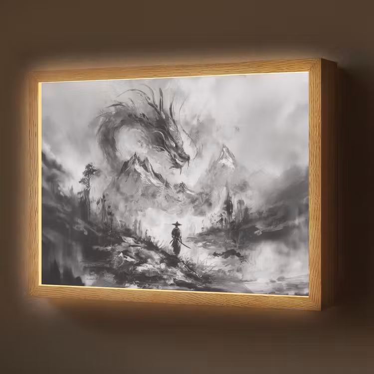 Krijger - Draak - Grijs Light Box met batterij (Wandlamp) middel -z3d_website