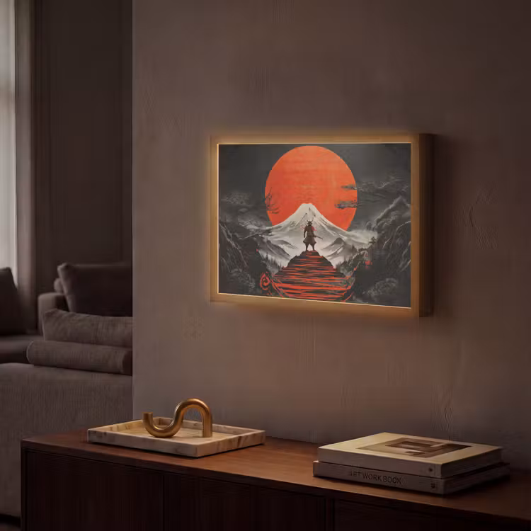 Krijger - Rode trappen - Zon - Berg Light Box met batterij (Wandlamp) middel -sfeer1