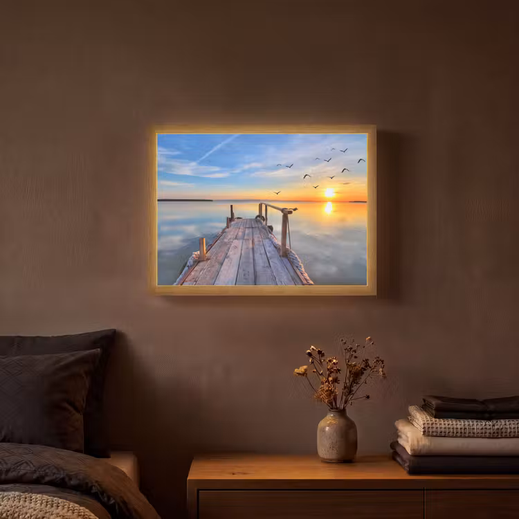 Water - Steiger - Vogels - Zonsondergang - Horizon Light Box met batterij (Wandlamp) middel -sfeer4