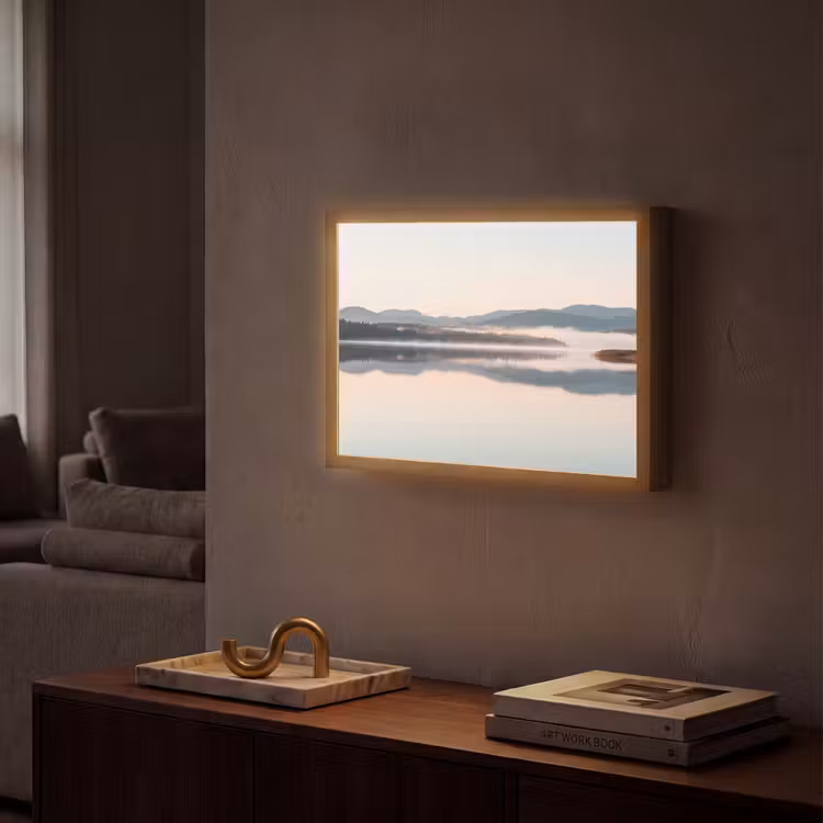 Water - Bomen - Mistlaag Light Box met batterij (Wandlamp) middel -sfeer1