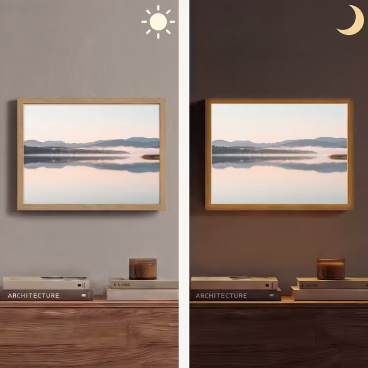 Water - Bomen - Mistlaag Light Box met batterij (Wandlamp) middel -sfeer3