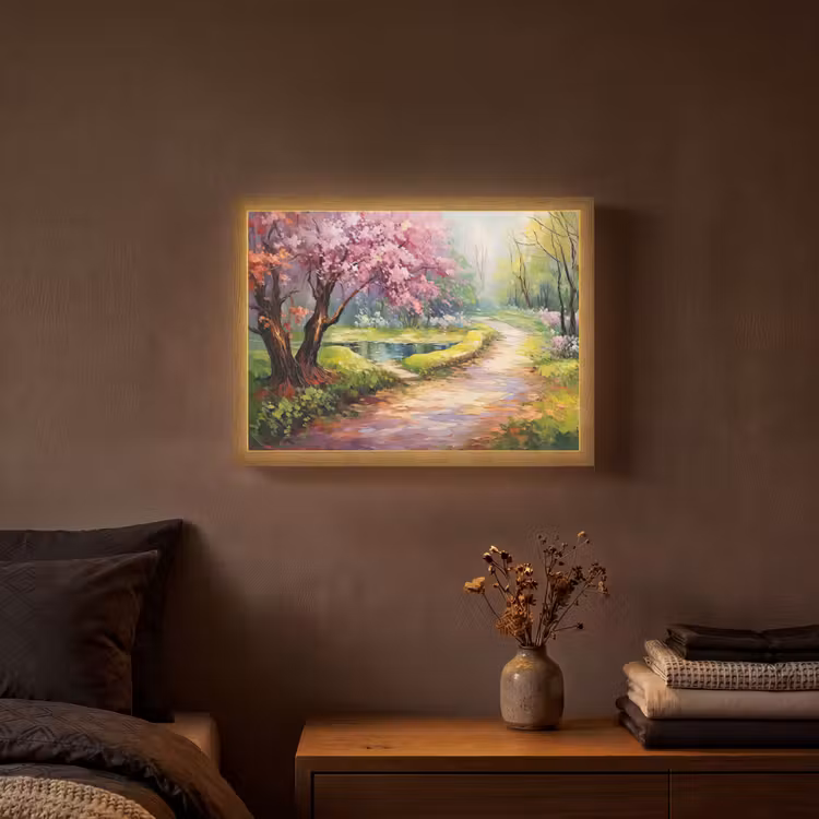 Watercolor - Natuur - Bomen - Kunst - Bloemen Light Box met batterij (Wandlamp) middel -sfeer4