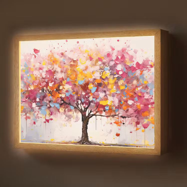 Aquarel - Boom - Kunst - Abstract Light Box met batterij (Wandlamp) middel -z3d_website