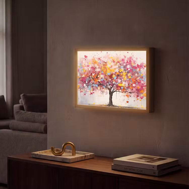 Aquarel - Boom - Kunst - Abstract Light Box met batterij (Wandlamp) middel -sfeer1