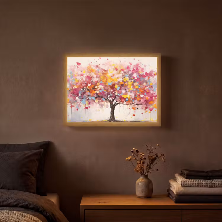 Aquarel - Boom - Kunst - Abstract Light Box met batterij (Wandlamp) middel -sfeer4