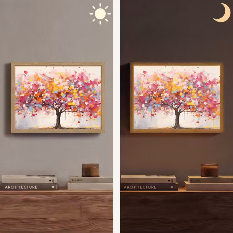 Aquarel - Boom - Kunst - Abstract Light Box met batterij (Wandlamp) middel -sfeer3