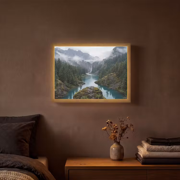 Waterval - Bomen - Bergen Light Box met batterij (Wandlamp) middel -sfeer4