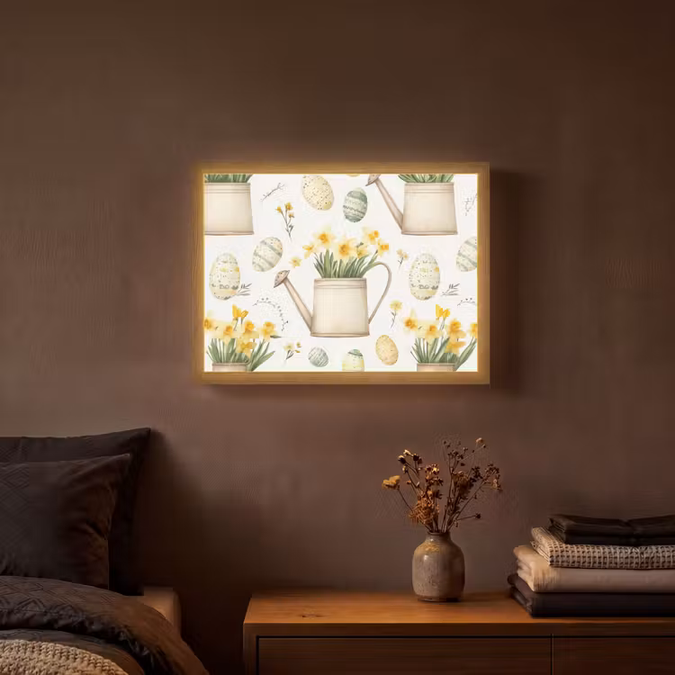 Gieter - Bloemen - Eieren Light Box met batterij (Wandlamp) middel -sfeer4