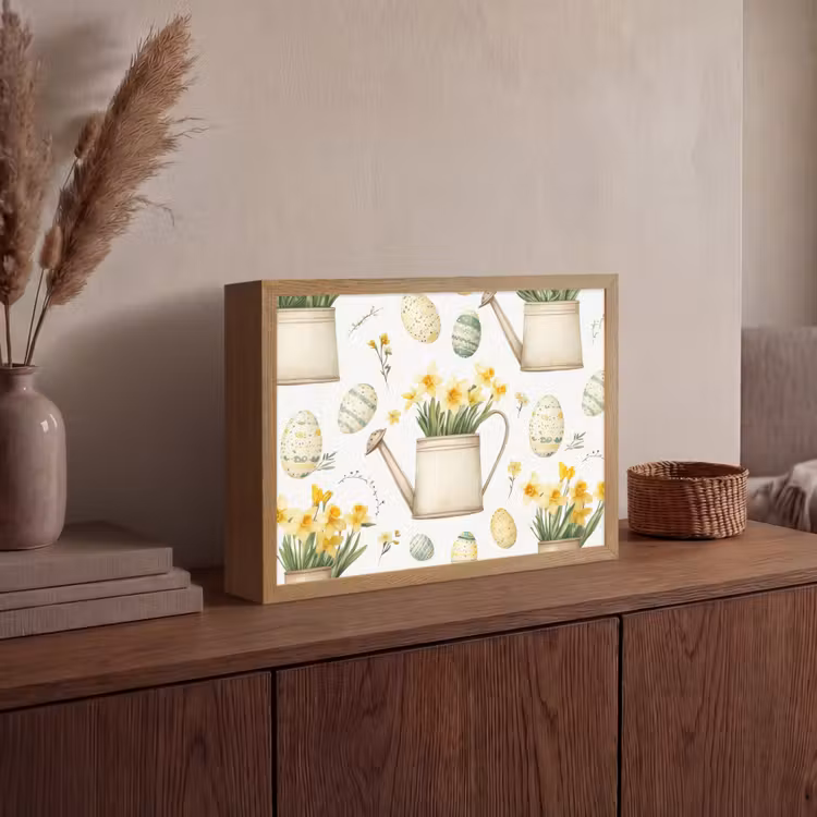 Gieter - Bloemen - Eieren Light Box met batterij (Wandlamp) middel -sfeer2