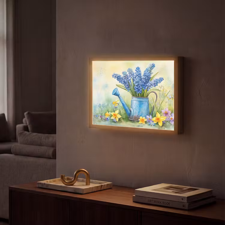 Gieter - Lavendel - Bloesems Light Box met batterij (Wandlamp) middel -sfeer1