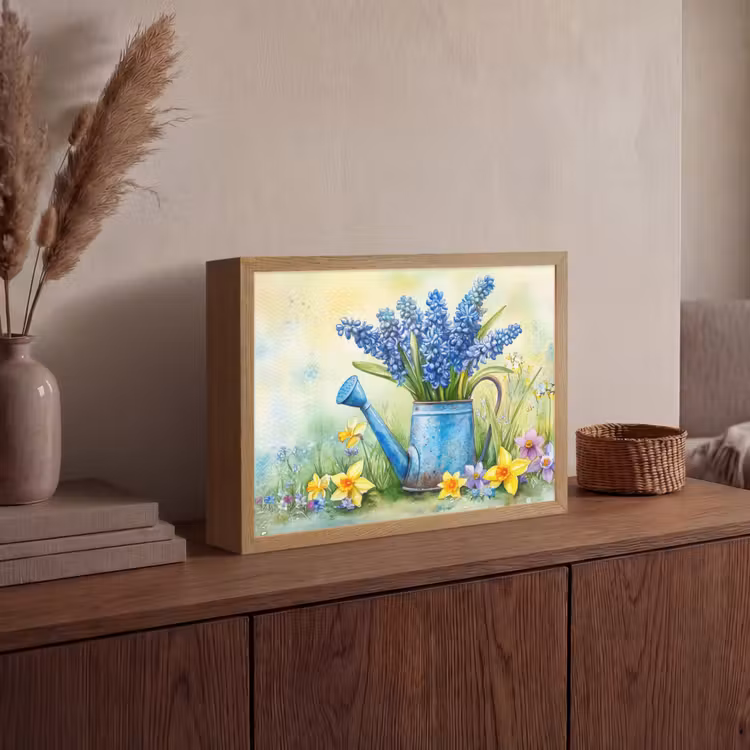 Gieter - Lavendel - Bloesems Light Box met batterij (Wandlamp) middel -sfeer2