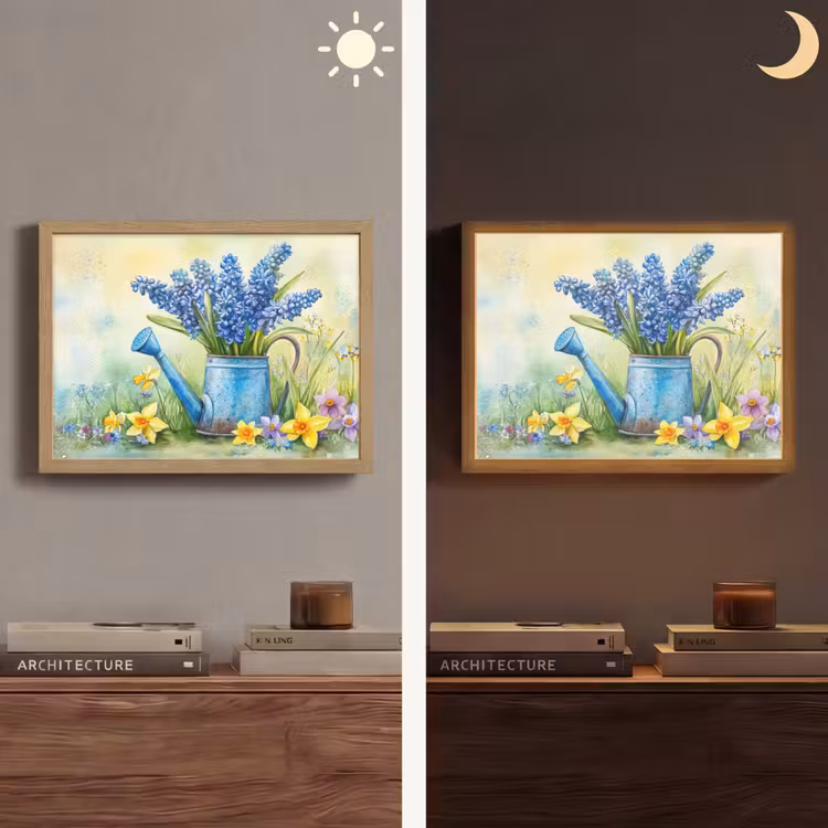 Gieter - Lavendel - Bloesems Light Box met batterij (Wandlamp) middel -sfeer3