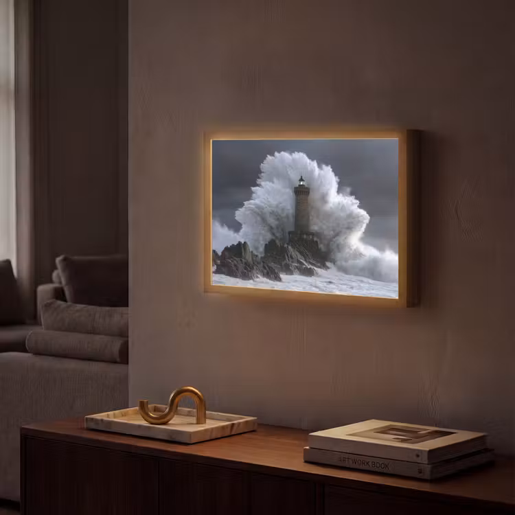 Golf - Vuurtoren - Schuimend water Light Box met batterij (Wandlamp) middel -sfeer1