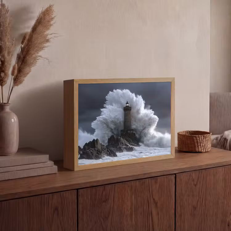 Golf - Vuurtoren - Schuimend water Light Box met batterij (Wandlamp) middel -sfeer2