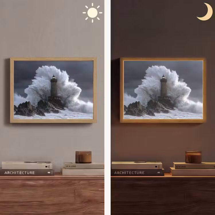 Golf - Vuurtoren - Schuimend water Light Box met batterij (Wandlamp) middel -sfeer3