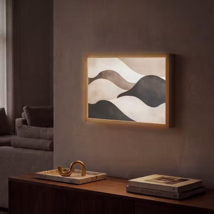 Golven - Abstract - Beige Light Box met batterij (Wandlamp) middel -sfeer1