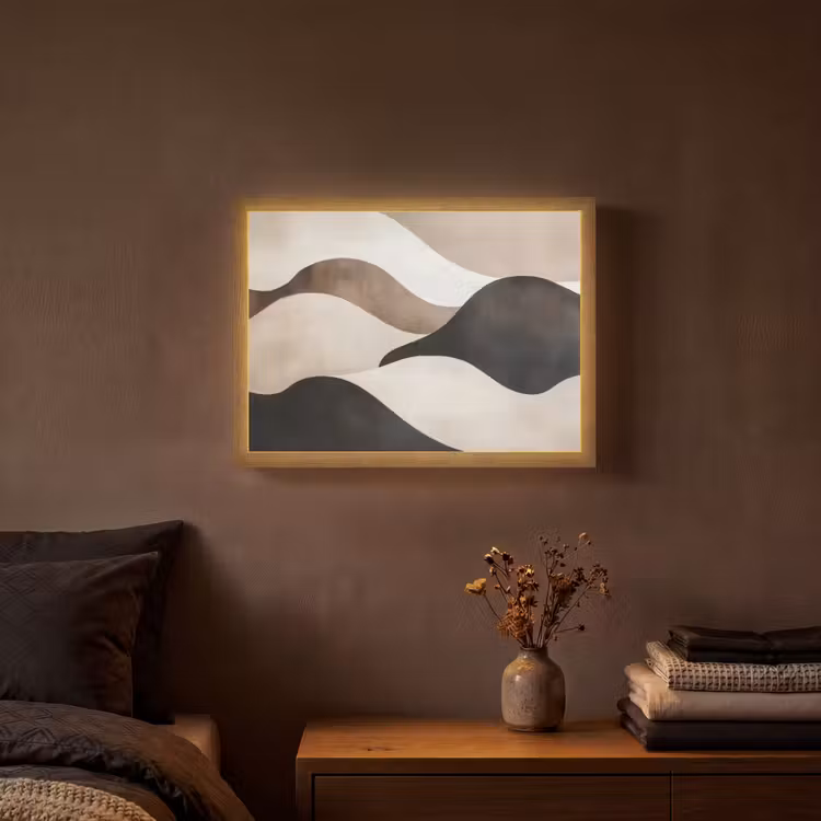 Golven - Abstract - Beige Light Box met batterij (Wandlamp) middel -sfeer4
