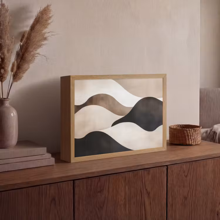 Golven - Abstract - Beige Light Box met batterij (Wandlamp) middel -sfeer2