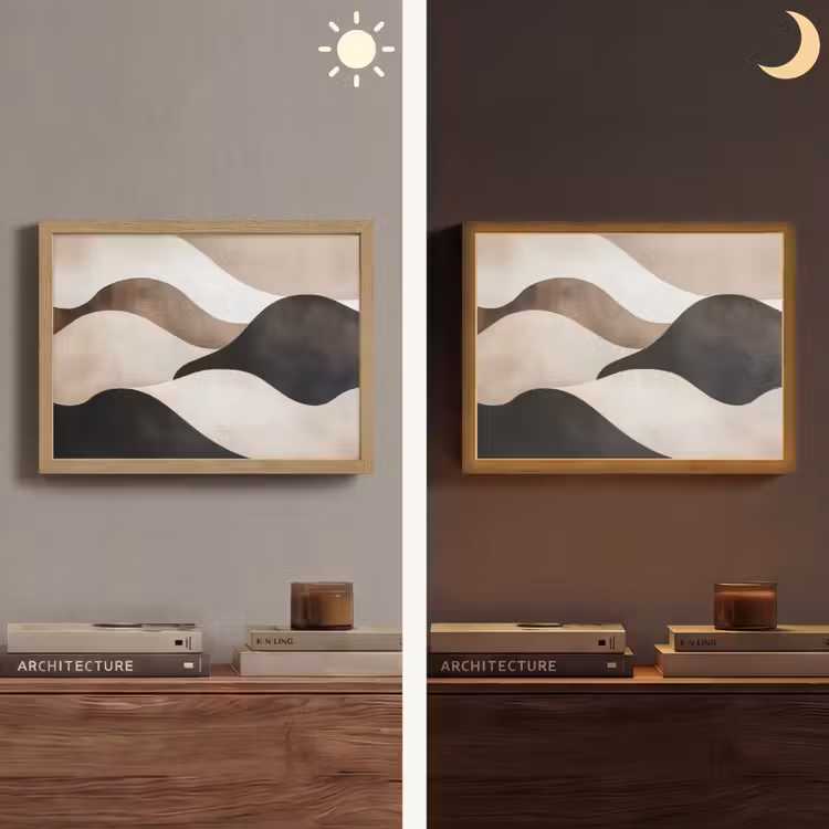 Golven - Abstract - Beige Light Box met batterij (Wandlamp) middel -sfeer3