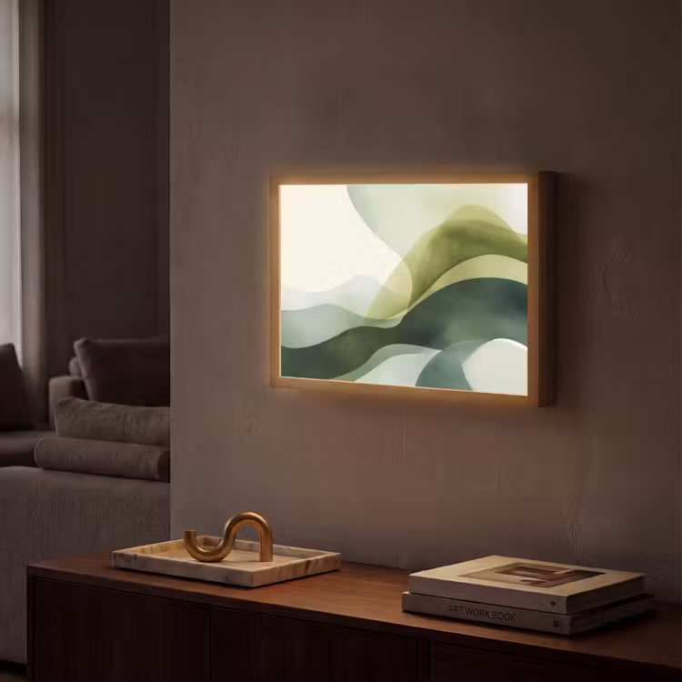 Golven - Abstract - Lichtgroen - Sierlijk Light Box met batterij (Wandlamp) middel -sfeer1