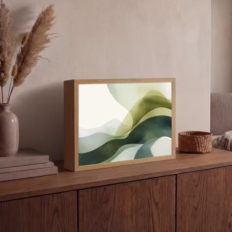 Golven - Abstract - Lichtgroen - Sierlijk Light Box met batterij (Wandlamp) middel -sfeer2