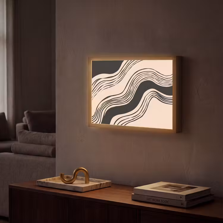 Golven - Zwart - Zandkleur Light Box met batterij (Wandlamp) middel -sfeer1
